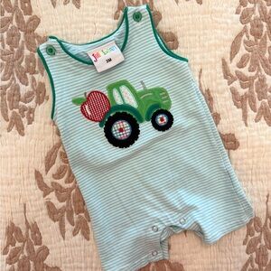 John Deere Green Striped Baby Romper